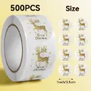 Sluitstickers kerstetiketten Merry Christmas Wit & Goud Rendier rond etiket 2,5 cm rol 500 labels  