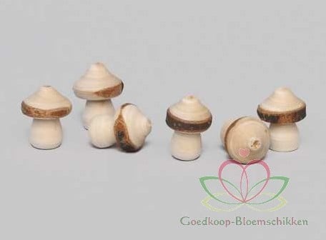 [A-010595] Houten paddenstoeltjes klein 2×2,5 cm doosje