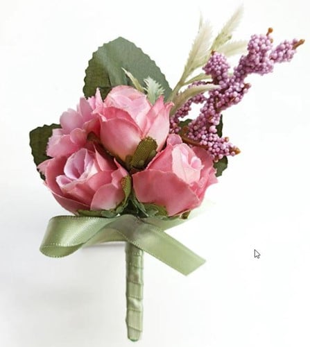[A-023155] Luxe Corsage Zijden bloemen OudRoze Lila Groen Boutonnière op pinclip met speld