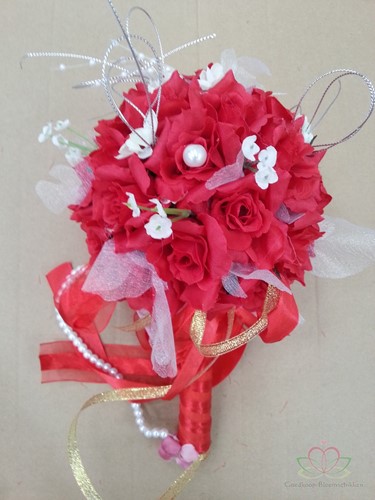 [A-010068] Bruidsboeketje Zijdenrozen Luxe Medium 25 Rood Rood