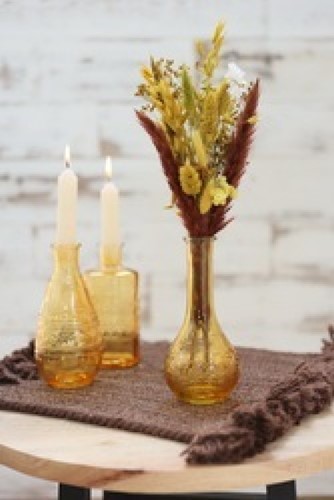 [A-022854] Gekleurd Glazen Flesje Paris Oker Ø7,5 cm H15,8 cm per stuk