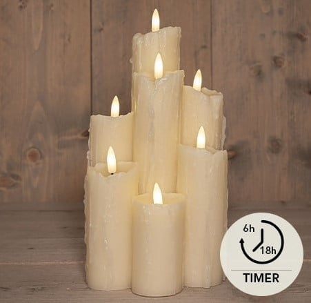 [A-027217] LEDkaarsenset Ivory Wax Dripped Druipkaarsen Anna's Collection met timer 15,5x25,5 cm 7 stuks